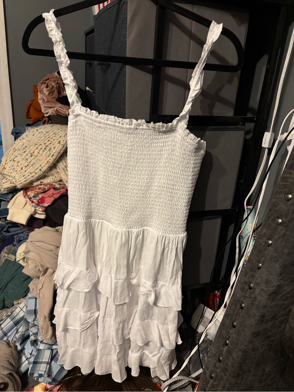 Altar'd State White Smocked Ruffle Tiered Mini Dress Medium